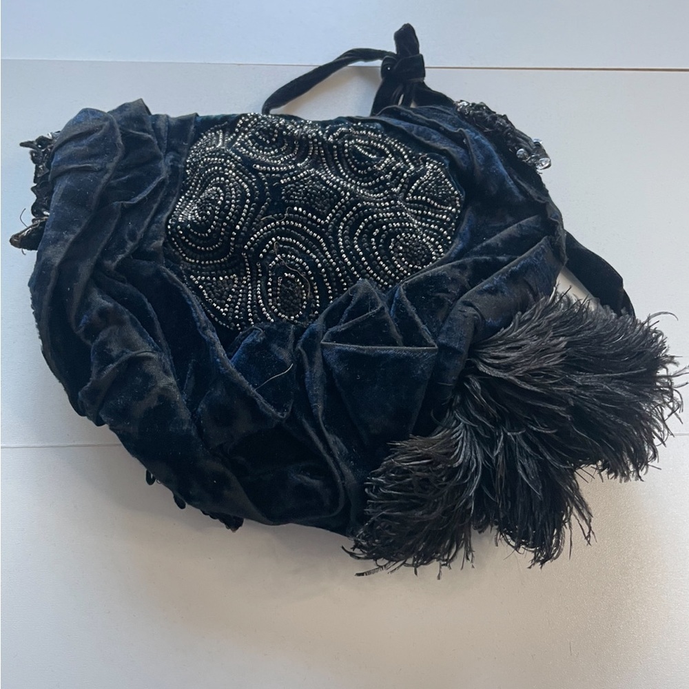 Black Velvet Beaded Hat as is very old